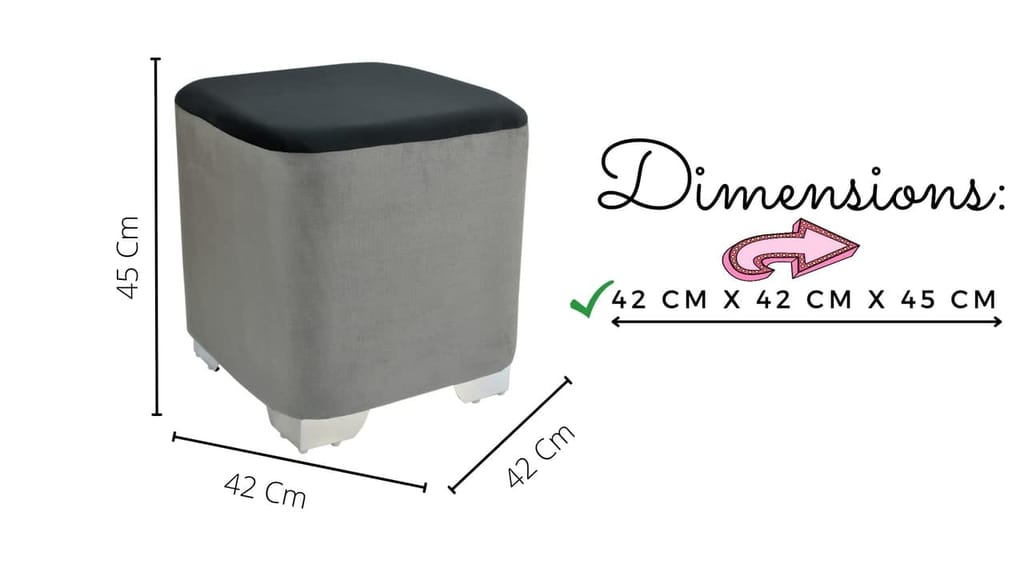 ShadowKart Ottoman Pouffes Sitting Stool for Living Room Sitting Puffy Wooden Stools Chair Pouf Foot Stool for Office Room Decor, 16x16x18 inch, Grey/Black view 2