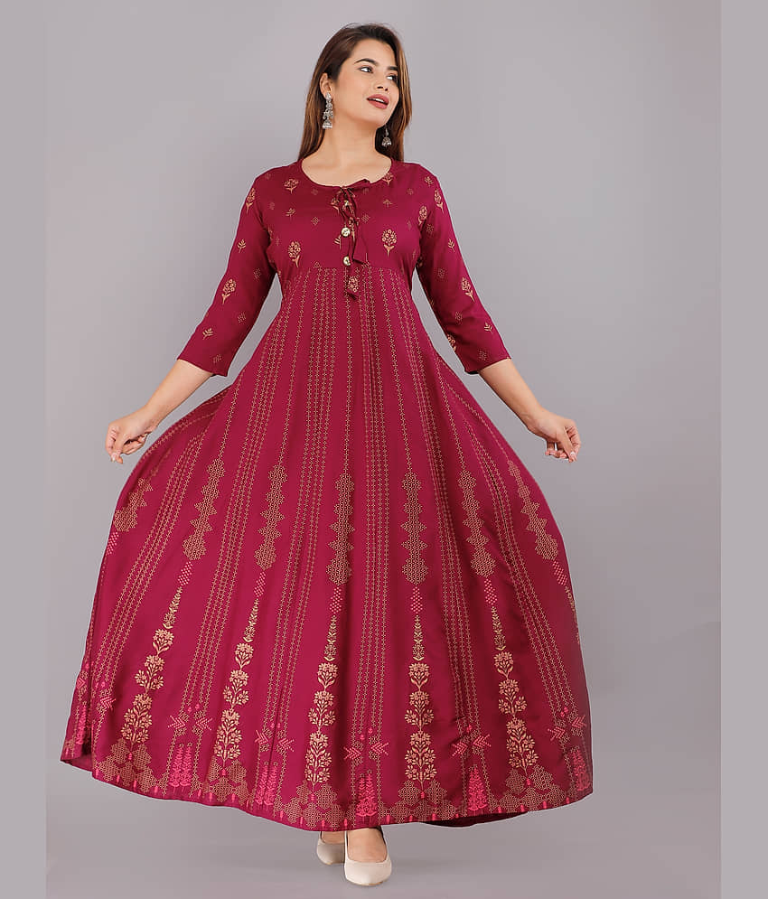 AVEITH - Wine Rayon Women's Anarkali Kurti ( Pack of 1 )