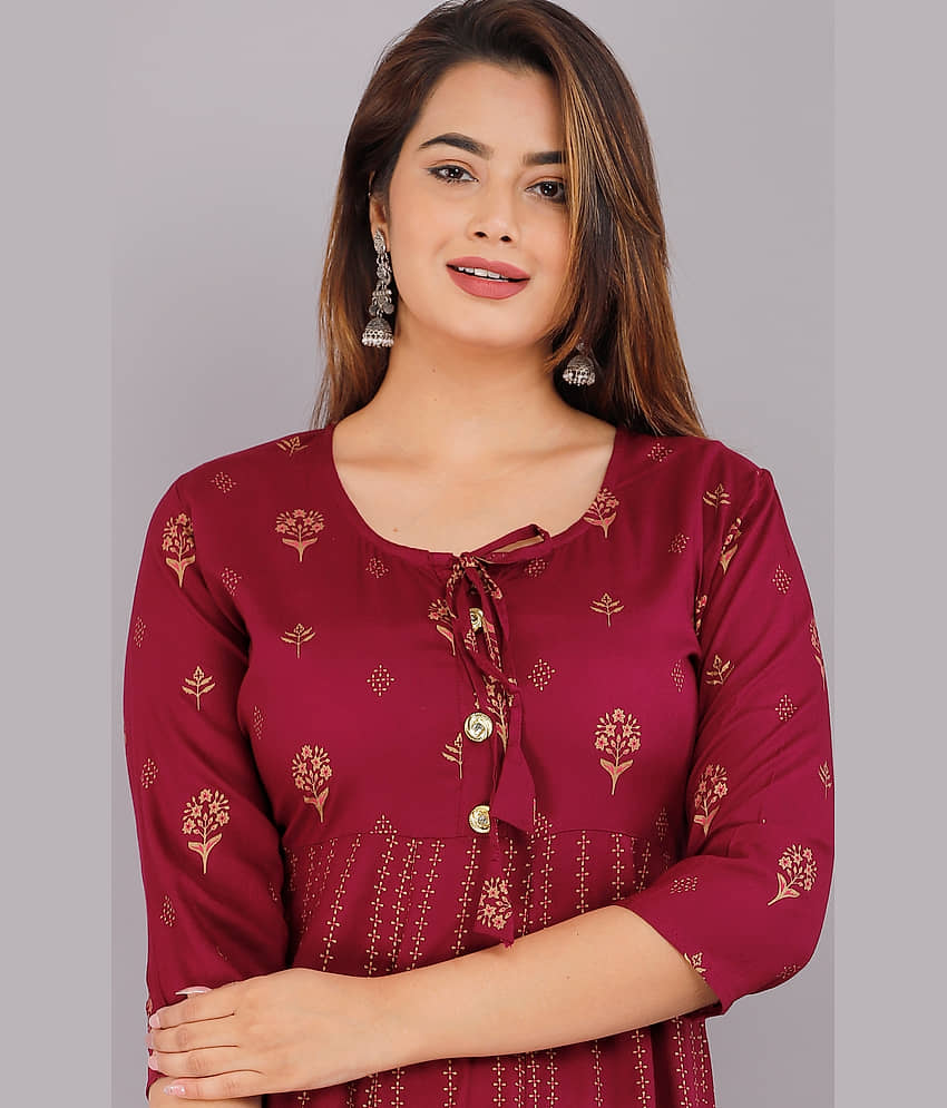 AVEITH - Wine Rayon Women's Anarkali Kurti ( Pack of 1 ) view 2