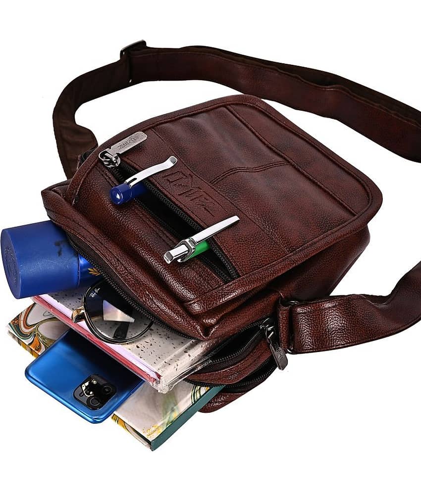 ZAIKO BAGS Brown Textured Messenger Bag view 2
