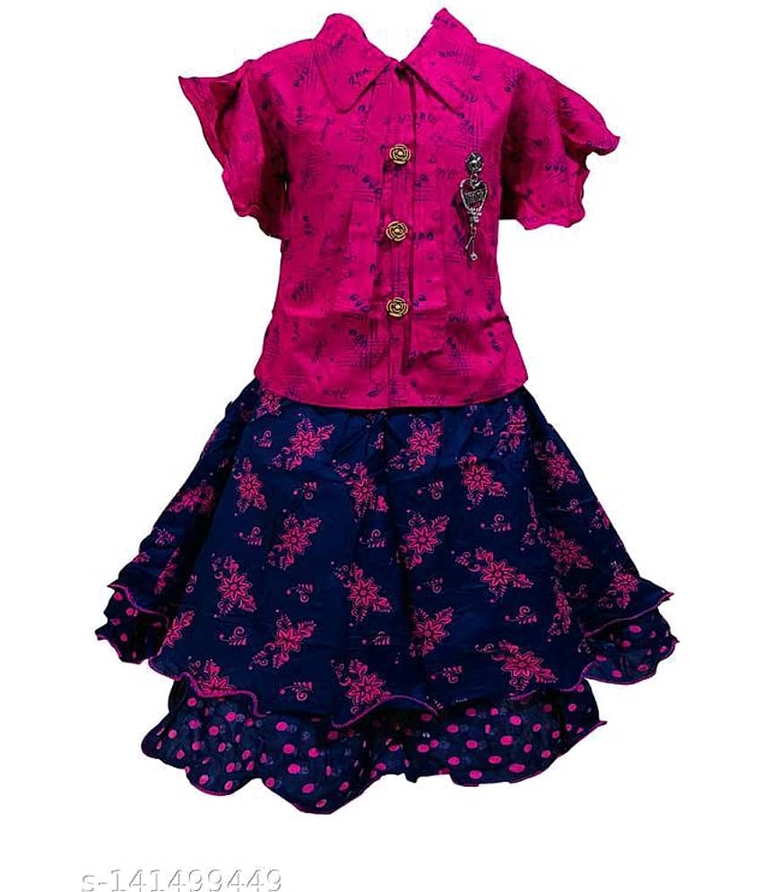 Mullick the designer Pack of 1 Girls Rayon T-shirt & Skirts ( Pink,Navy Blue ) view 2
