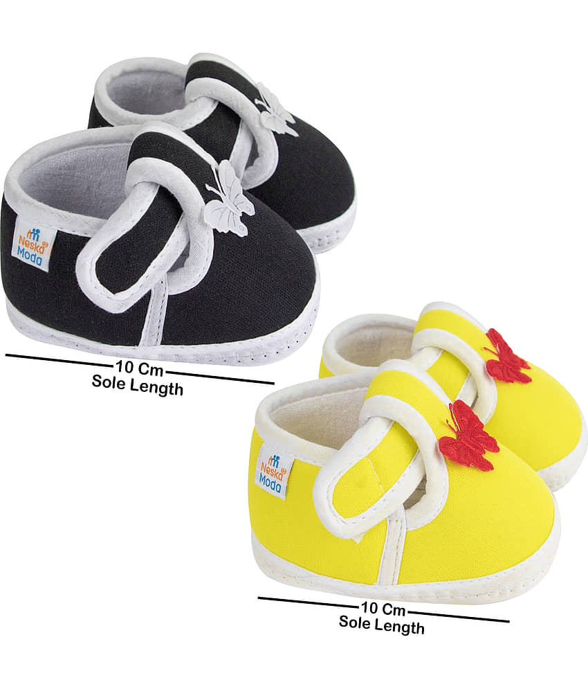 Neska Moda Set of 2 Pair Baby Boys & Baby Girls Butterfly Velcro Cotton Booties For 0 to 6 Months (Black,Yellow) view 2