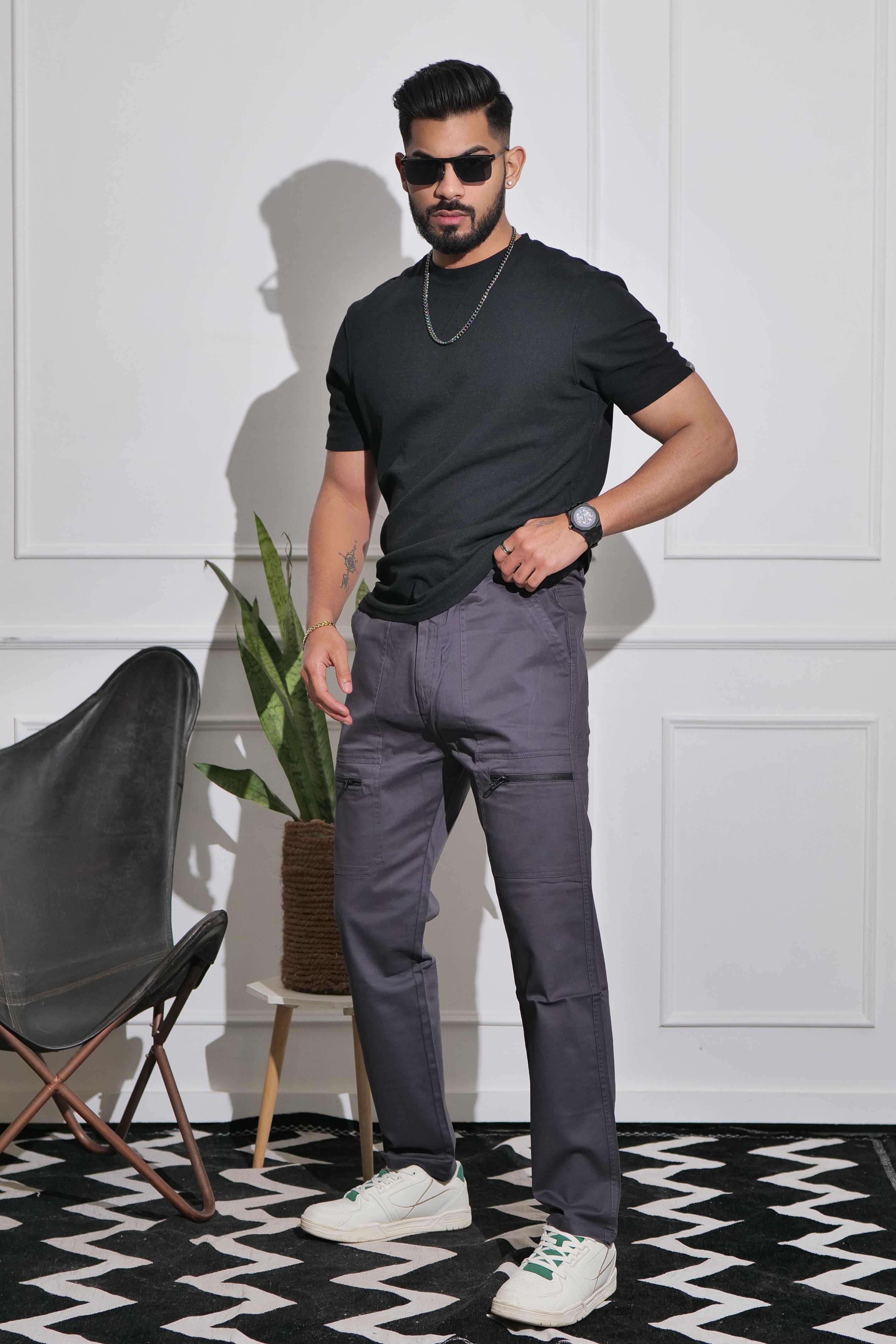 Men's Grey Premium Cargo Joggers view 2