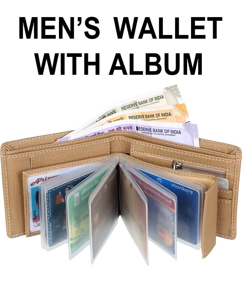 HRFSTAR PU Solid Men's Regular Wallet With More Than 10 Slots For Card ( Beige , Pack of 1 ) view 2