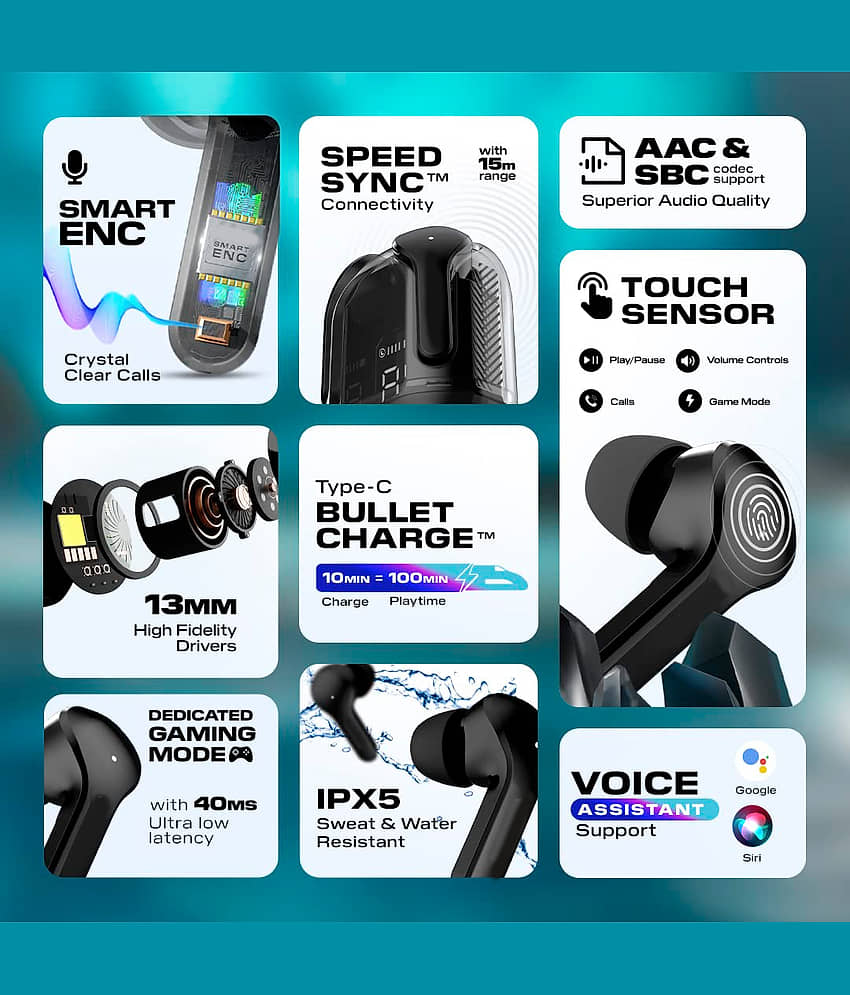 COREGENIX Ultrapods Bluetooth True Wireless (TWS) In Ear 8 Hours Playback Powerfull bass IPX4(Splash & Sweat Proof) Black view 2