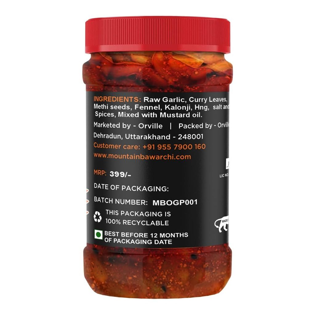 Mountain Bawarchi Garlic Pickle in Fresh | Homemade Lahsun ka Achar | No preservatives are Added (400g) view 2