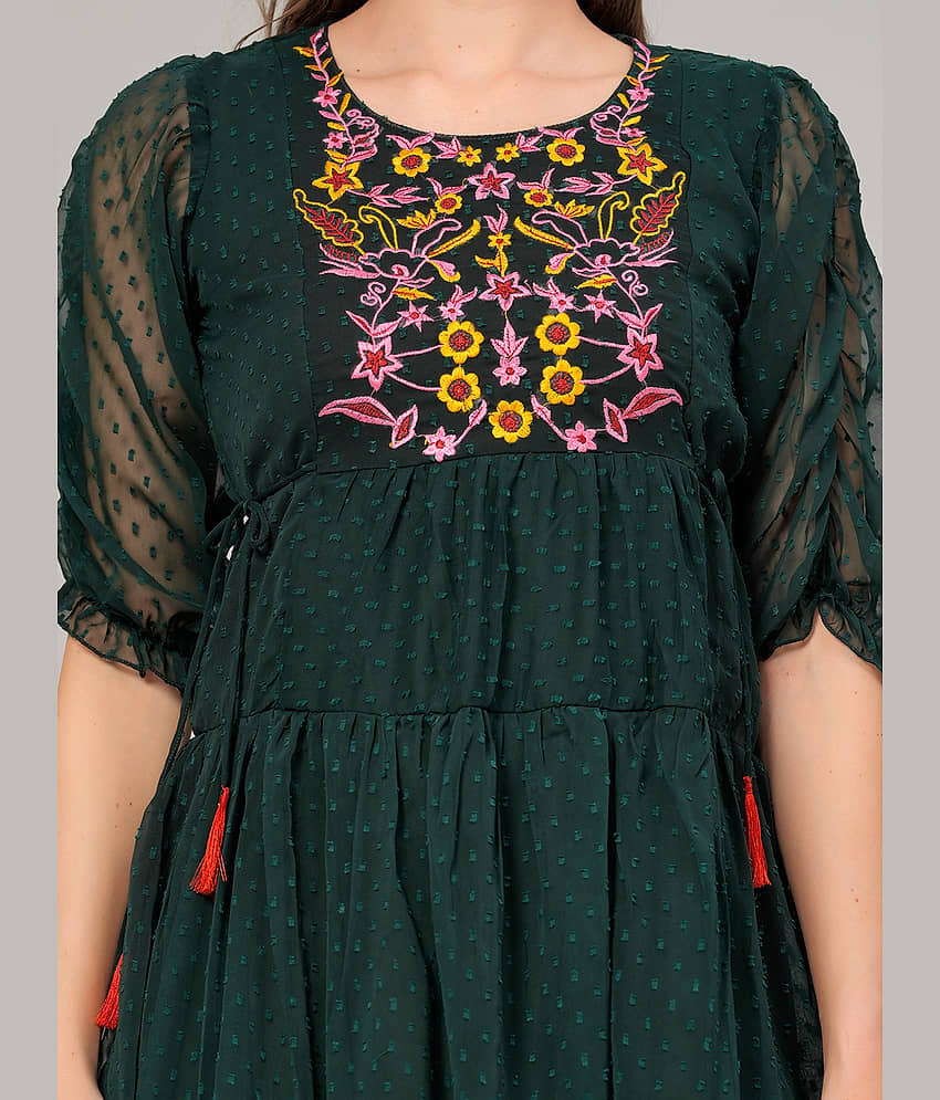 JC4U Women Crepe Printed Fit & Flare Dress ( Pink ) view 2