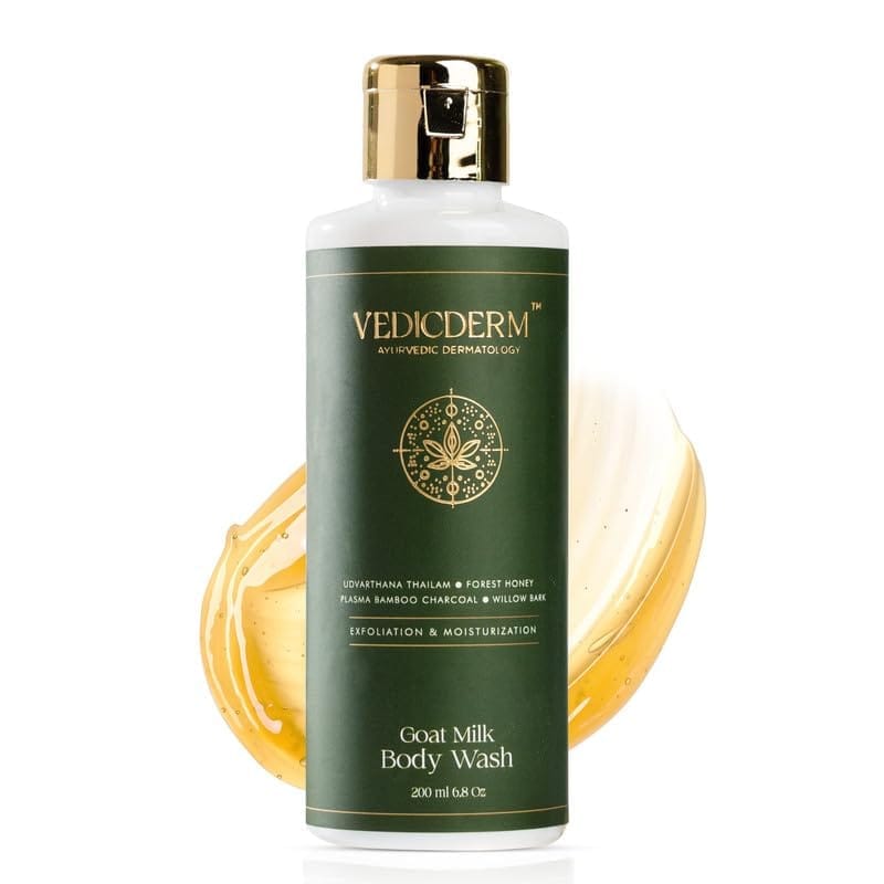 VEDICDERM Goat Milk Body Wash for Dry & Sensitive Skin | Natural Moisturizing Formula with Goat Milk, Aloe Vera & Shea Butter | Gentle Cleansing, Hydration & Nourishment