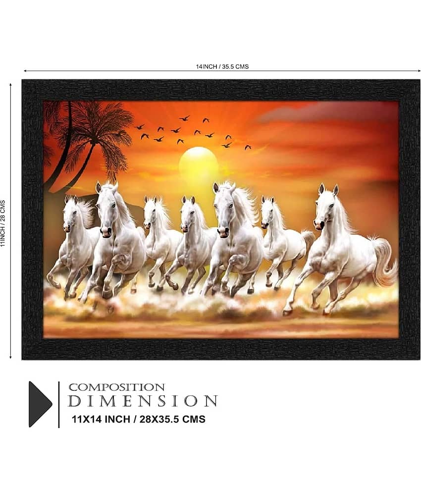 SNDArt - Vastu 7 Ruuning Horses Painting With Frame For Home Decor Gift Items 11 x 14 inch view 2