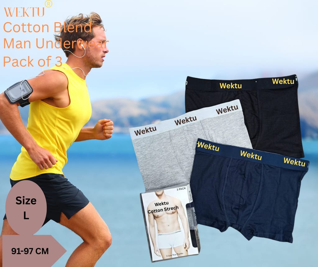 Wektu Men's Boxer Briefs -Pack Of 3- Gray/Black/Blue - Size L (91-97 CM) view 2