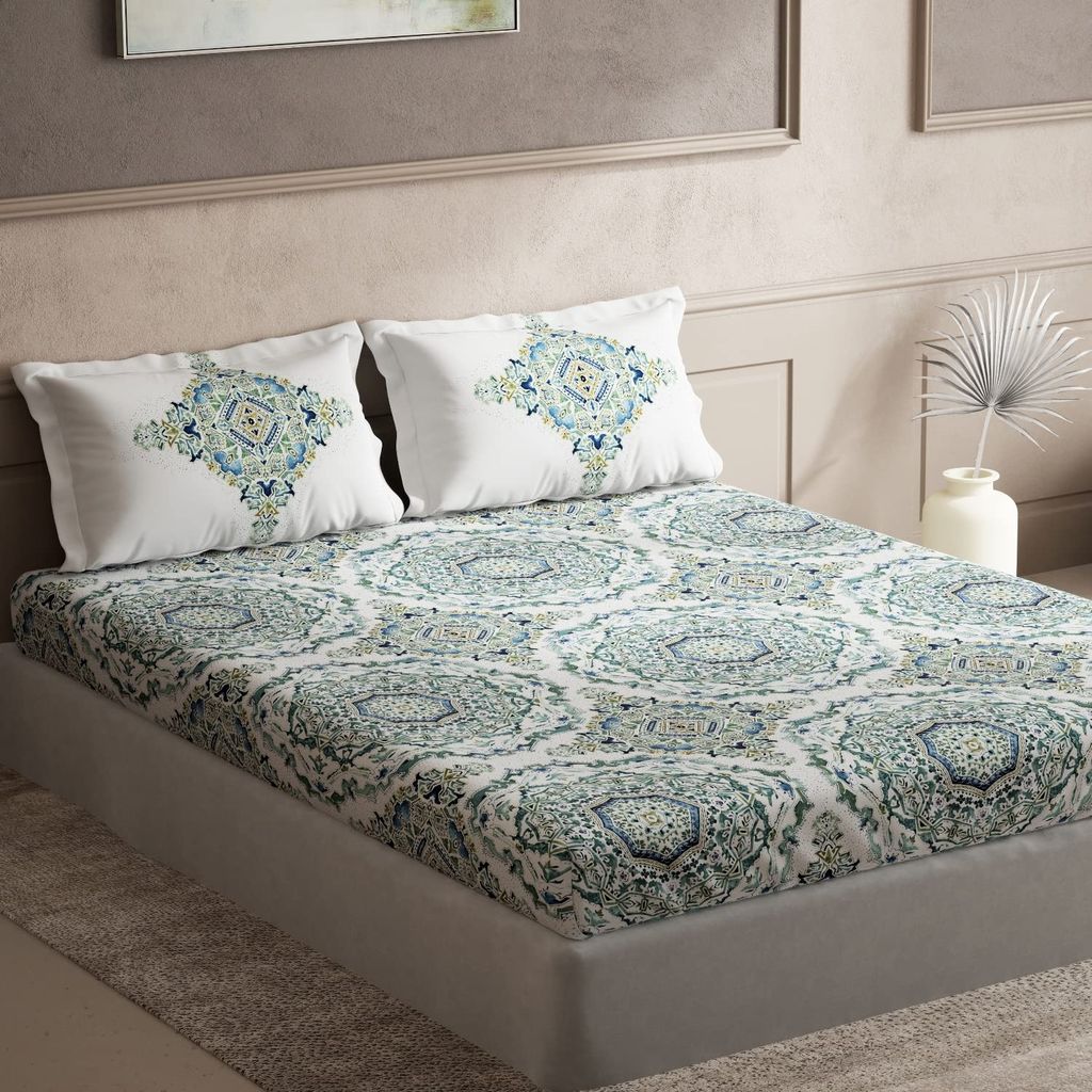 DDECOR - Maxima Collection 100% Cotton Ethnic Pattern 136TC Super King |274 CM X 274 CM| Green view 2