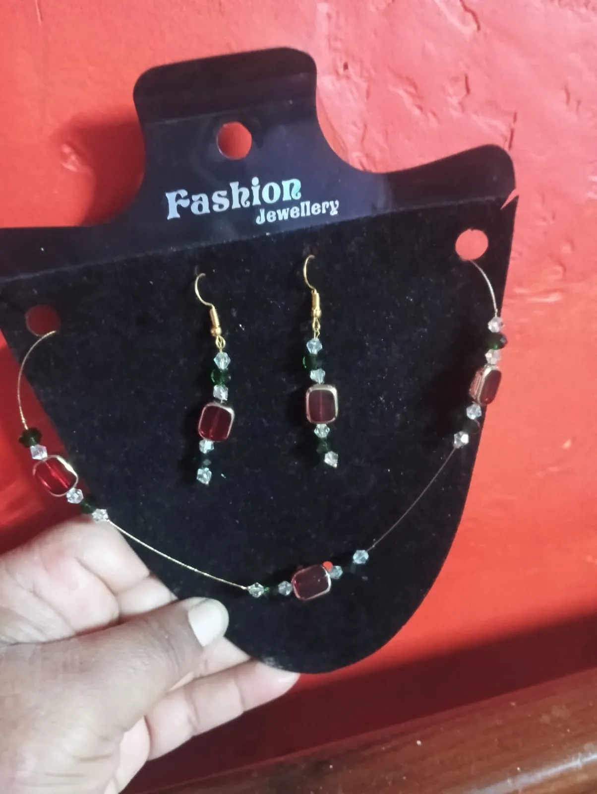 Emerald Lotus Pearl Necklace + Earrings Set