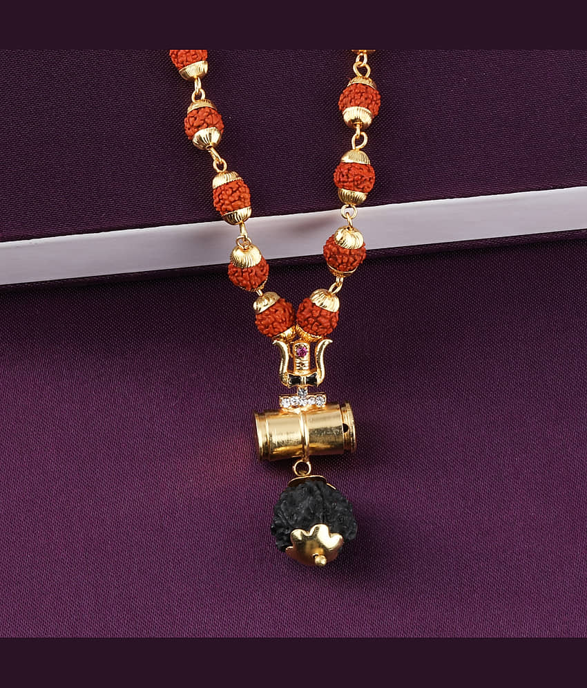 SILVER SHINE Gold Plated Load Shiva Trishul Locket with Rudraksha Mala for Men and Women view 2