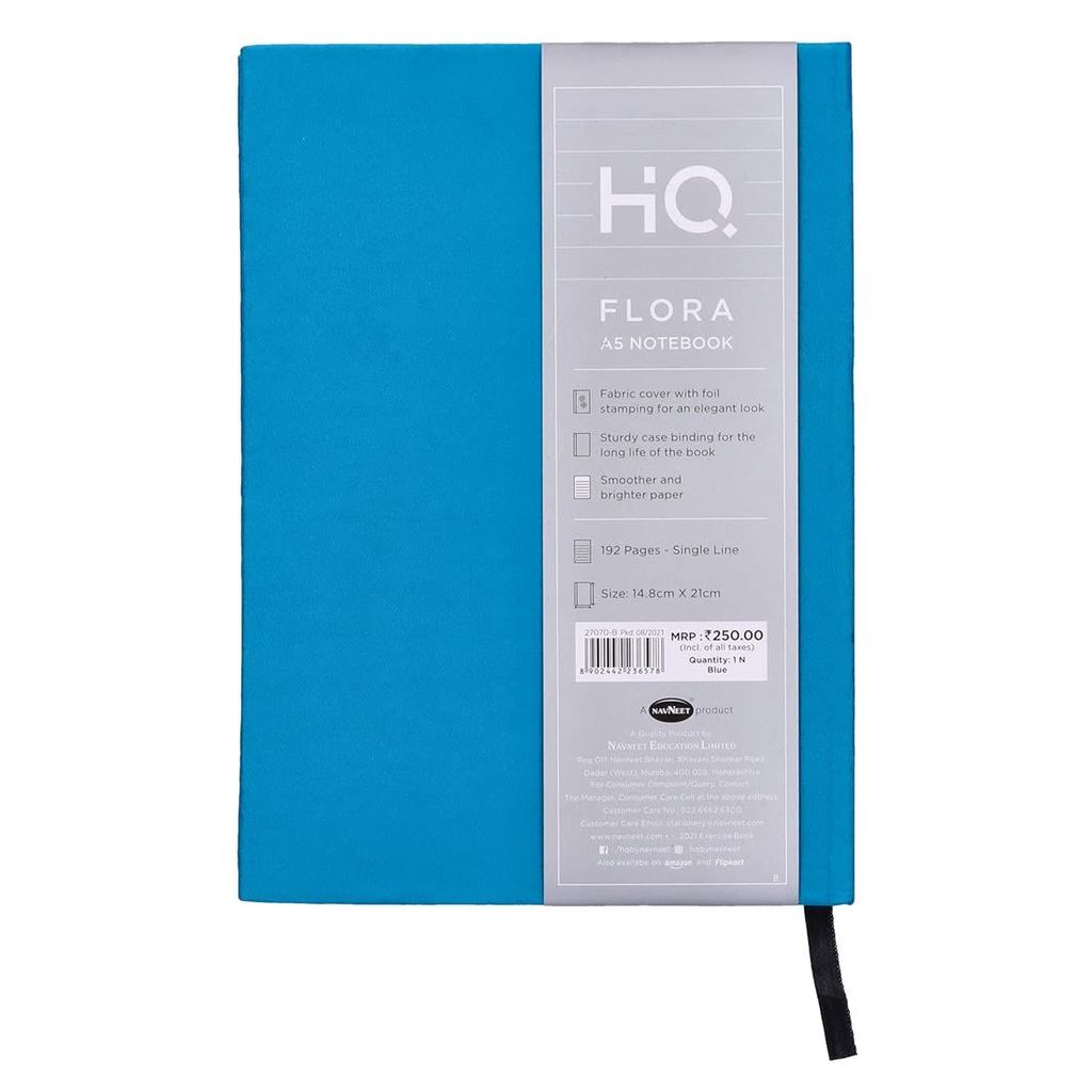 Navneet HQ | Flora Case Bound Note Book for Gifting and Personal Use | A5 (14.8 cm x 21 cm) | Single line | 192 pages | Blue view 2