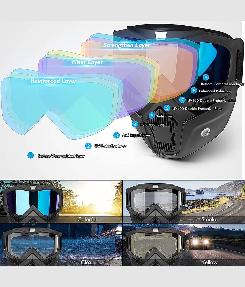 Goggle Mask Anti Scratch UV Protective Open Face & Eyewear Windproof Dirt Shield Adjustable Strap Soft Foam Padded Detachable for Cycling Bike Off Road Racing Riding Unisex (Rainbow) view 2