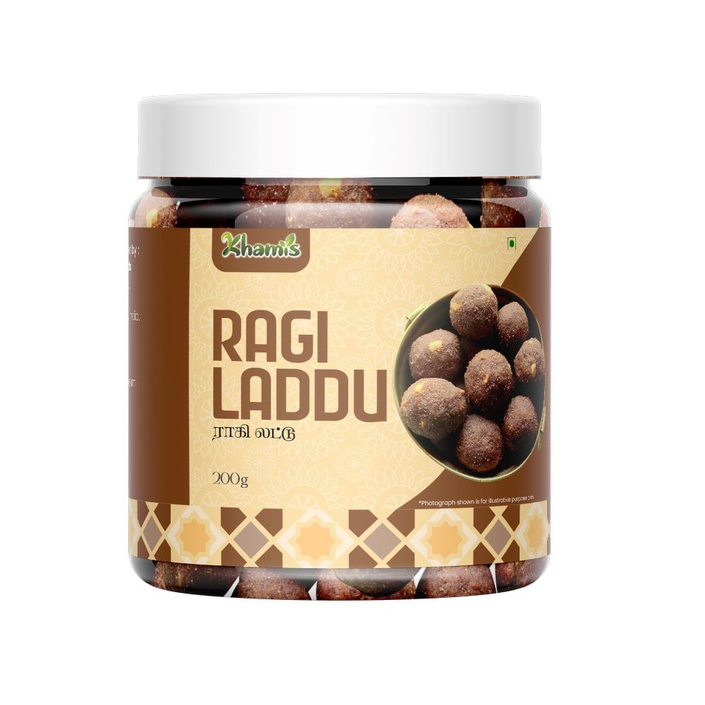 Ragi Laddu (Finger Millet Laddu) – Healthy Sweet with Jaggery | Gluten-Free | Khamis Healthy Foods-200g (pack of 2)