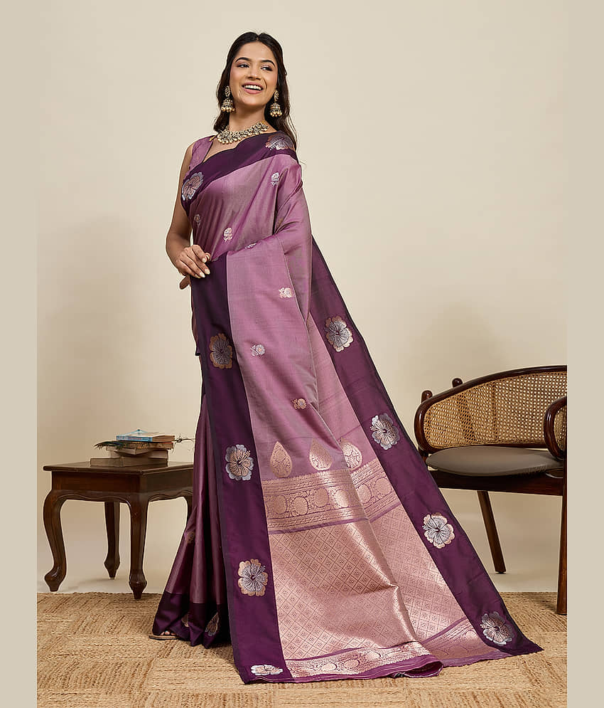 VEDANT VASTRAM Art Silk Woven Design Banarasi saree With Unstitched Blouse Piece ( Wine ) view 2