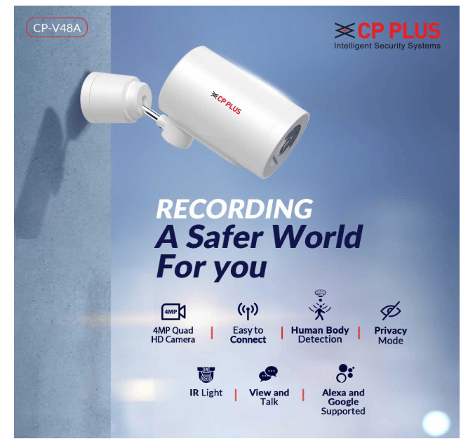 CP PLUS 4MP QHD Wi-fi Outdoor Bullet Security Camera | 180 Degree with Tilt | Two Way Talk | Human Motion Detection | Night Vision | Supports SD Card (Up to 128 GB) | Alexa & OK Google - CP-V48A view 2