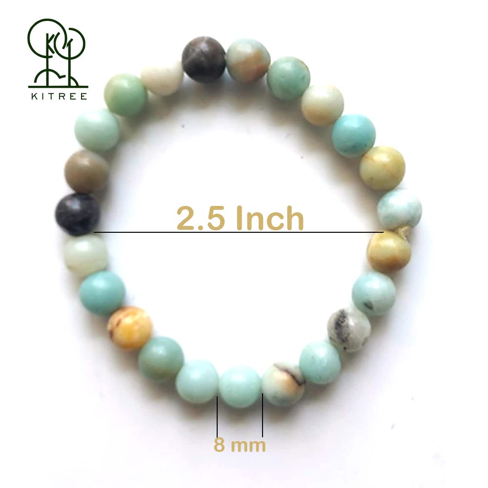 KITREE NATURAL AMAZONITE CRYSTAL BRACELET REIKI HEALING FENG -SHUI 8MM ROUND FOR MENS AND WOMENS (COLOR GREEN) view 2