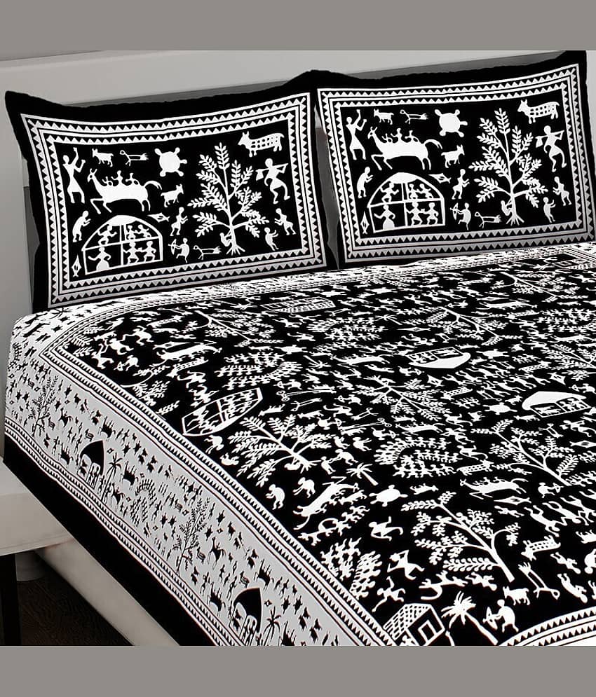 CLOTHORO Cotton 1 Double King Bedsheet with 2 Pillow Covers ( Black ) view 2