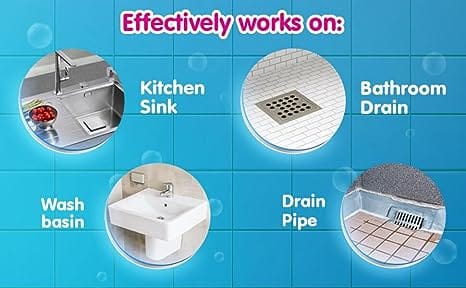 D-Klog Drain Cleaner Powder, Removes Clogs and Blockages in Washbasin, Sinks, Pipes Within 30 Minutes (Pack of 10)) view 2