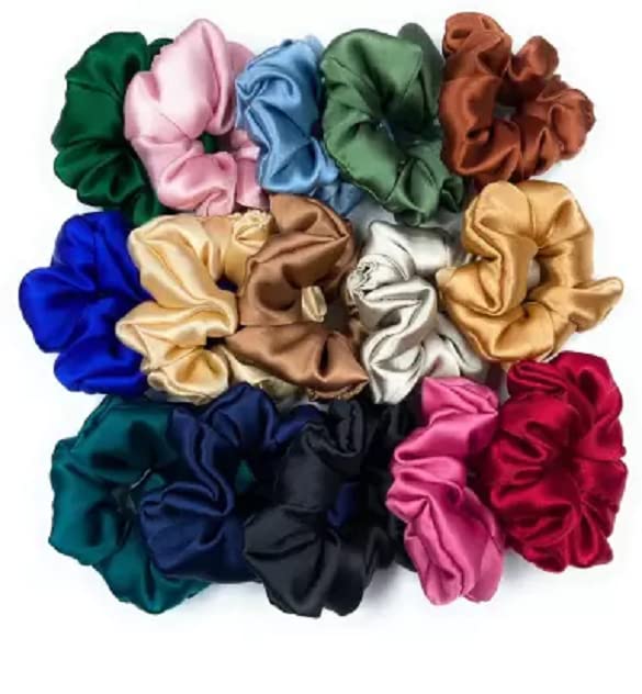 Elecsera Silk Satin Scrunchie for Girl Pack of 12 Rubber Band (Multicolor) view 2