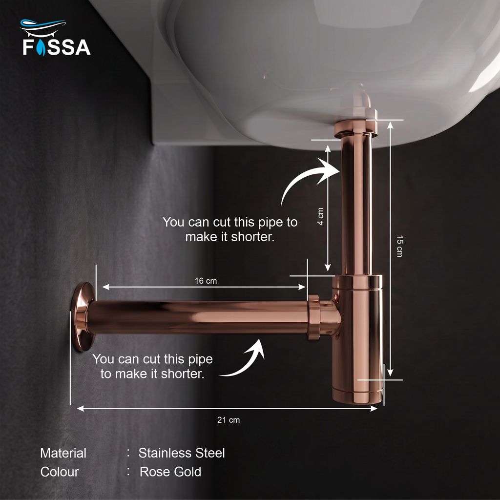 12 inch Stainless Steel Rose Gold Bottle Trap with Flange view 2