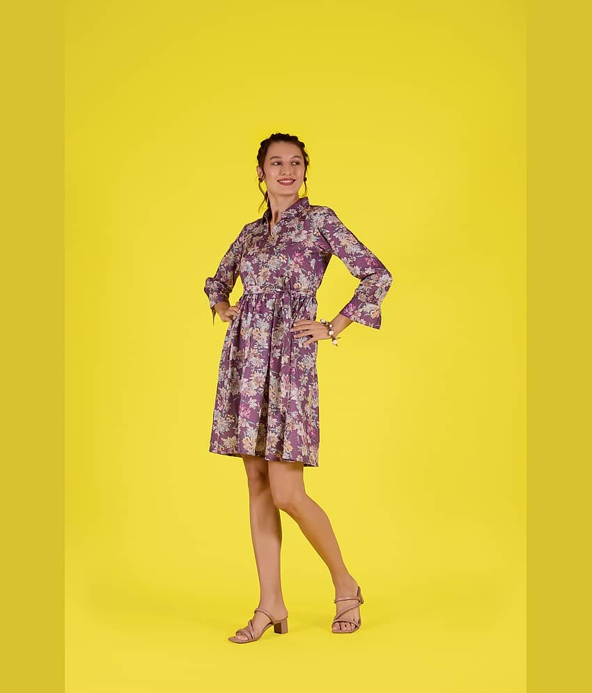 Amarasha Women Crepe Printed Fit & Flare Dress ( Purple ) view 2