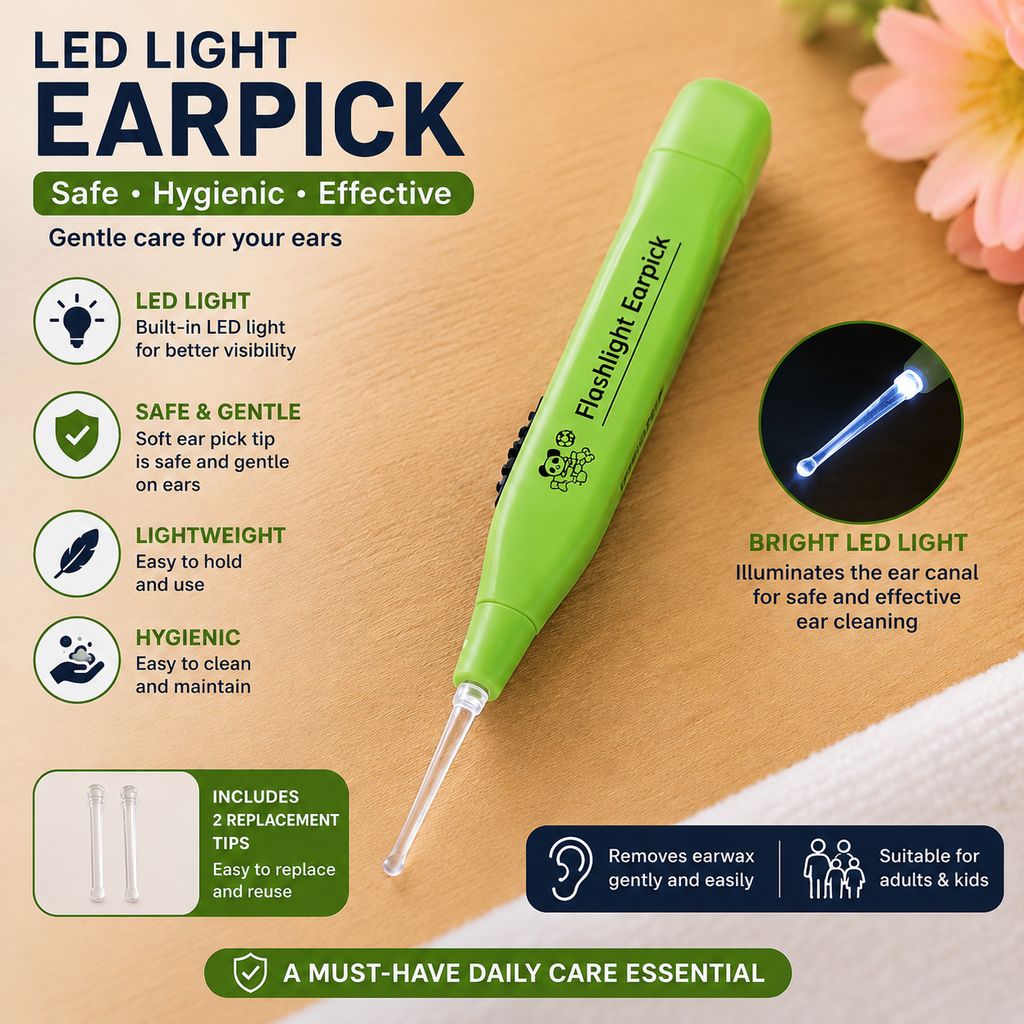 LED Flashlight Earpick Wax Removal Tool with 2 Tips - 1 Pack