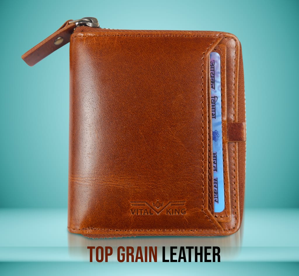 Vital King Men Travel Brown Genuine Leather RFID Wallet (10 Card Slots)