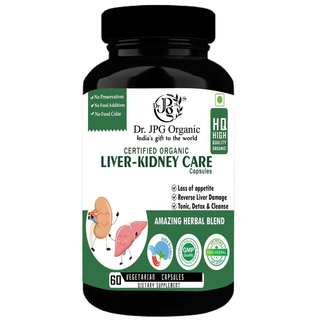 Dr JPG Organic Herbals Liver Kidney Care Capsules 500mg | 60 Veg Capsules | For Liver and Kidney Wellness | INDIA Organic Certified | ISO & GMP Certified.