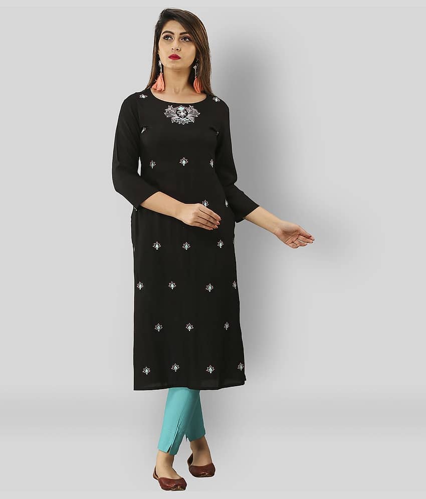 MAHAGEETA - Black Rayon Women's Straight Kurti