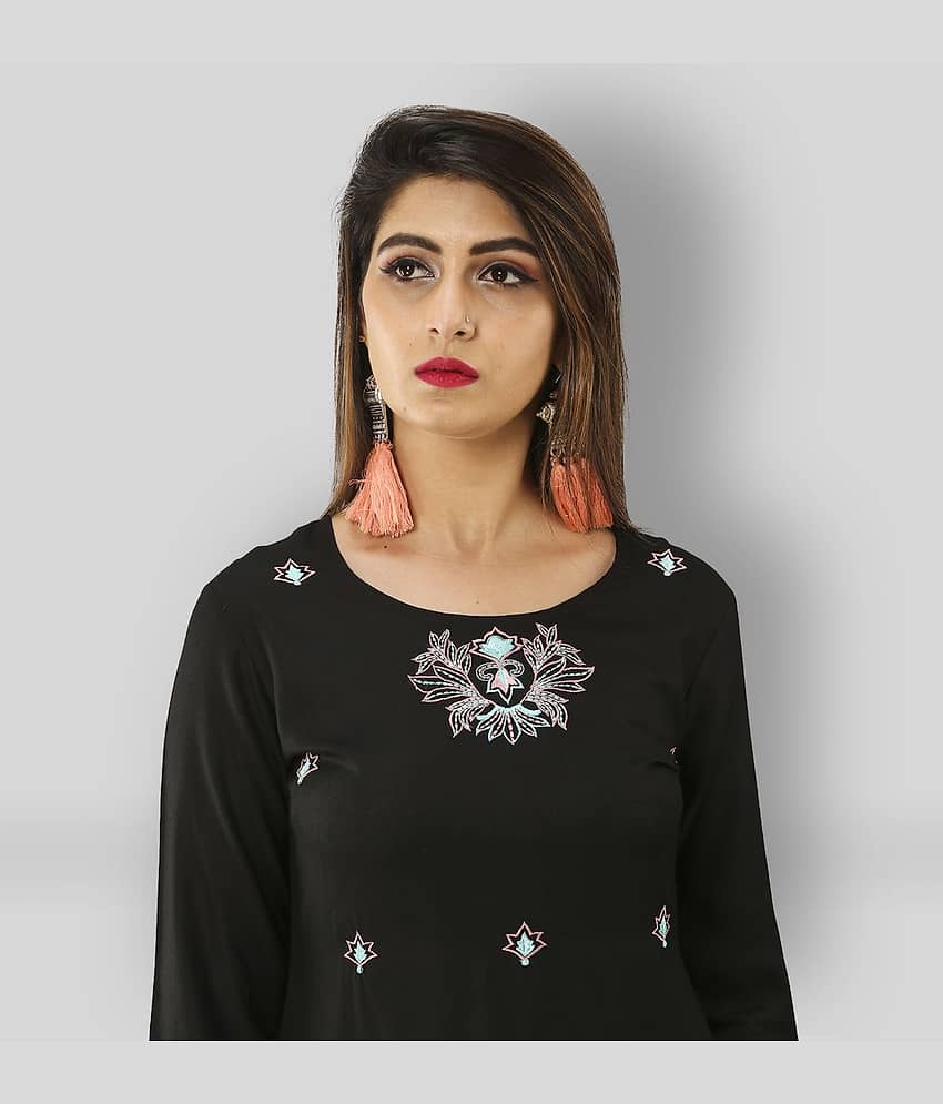 MAHAGEETA - Black Rayon Women's Straight Kurti view 2