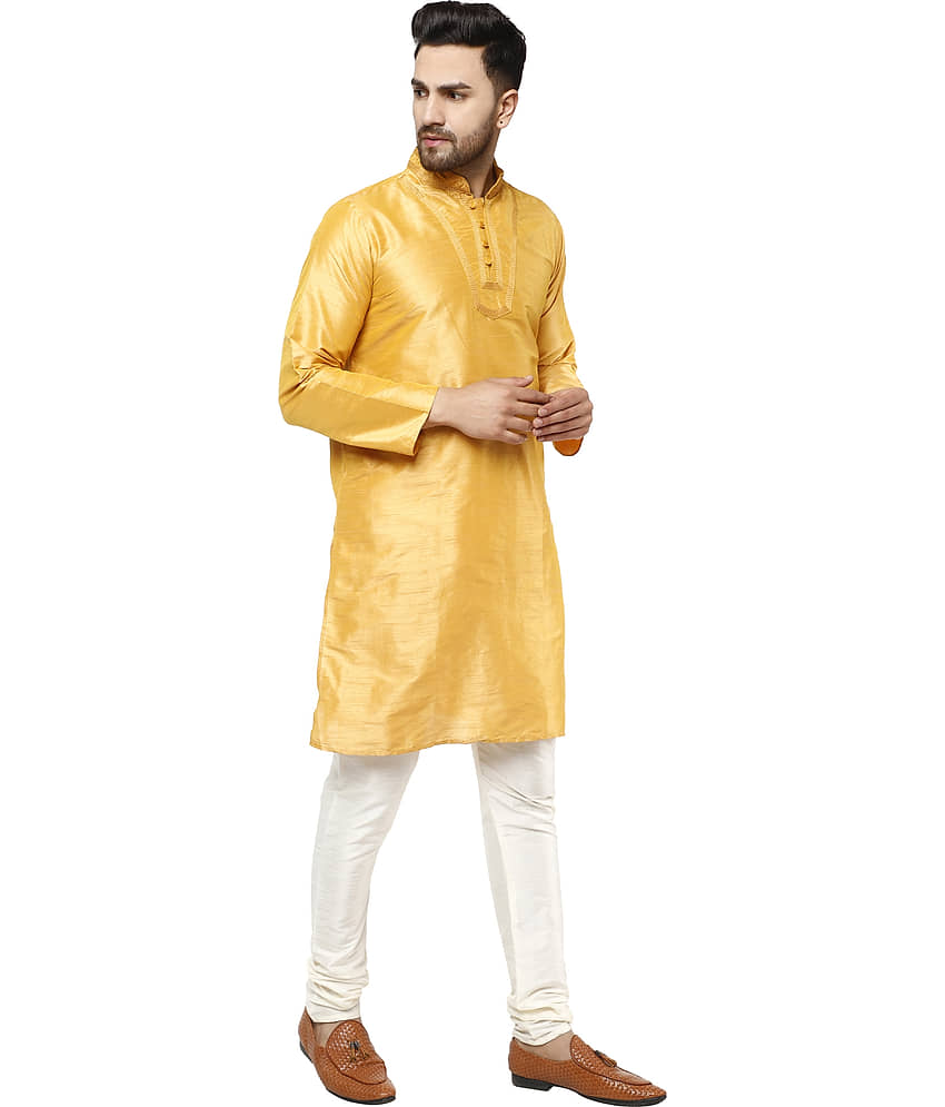 SKAVIJ Gold Silk Blend Kurta Pyjama Set view 2