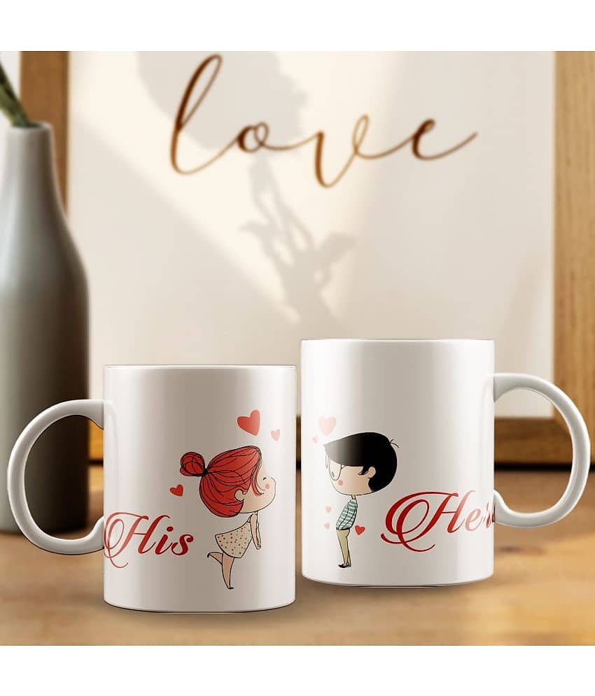 eCraftIndia Set of 2 "His - Her" Valentine Love theme Ceramic Coffee Mugs view 2