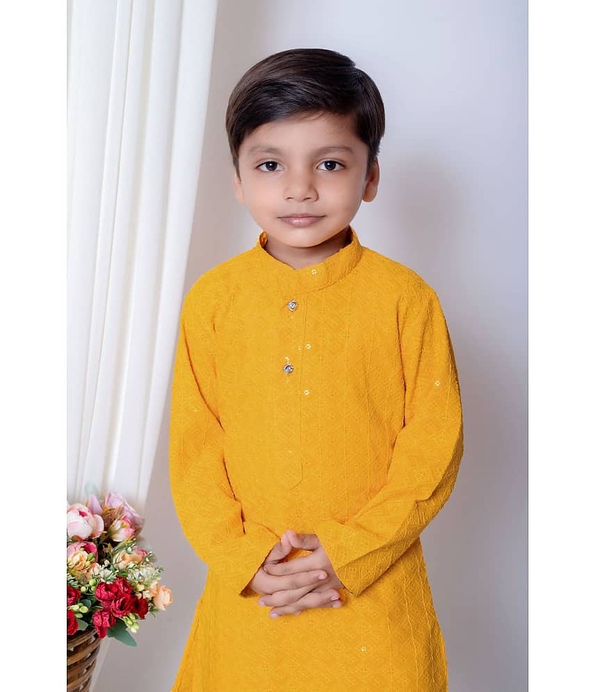 New Collection Boys Cotton Blend Sequined - Pattern Kurta Pant Set ( Dark Blue , Pack of 1 ) view 2
