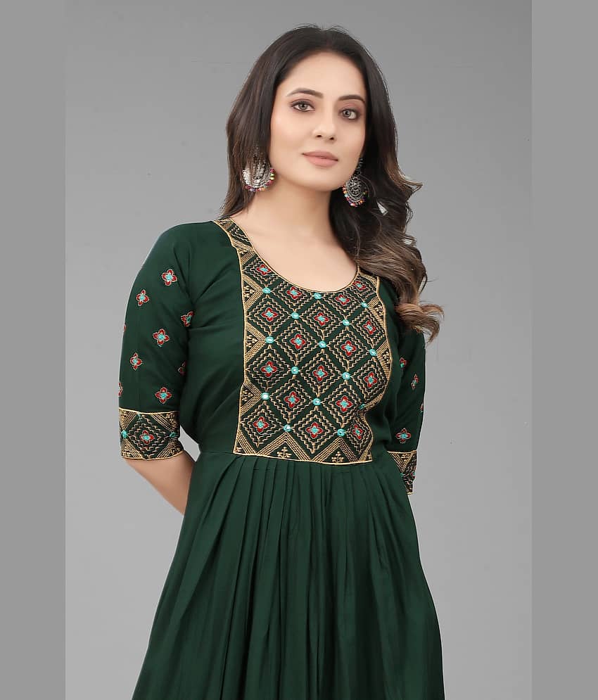 QPEEZ - Blue Rayon Women's Flared Kurti ( Pack of 1 ) view 2
