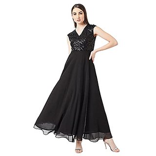Miss Chase Womens Black V-Neck Cap Sleeved Solid Wrap Maxi Dress view 2