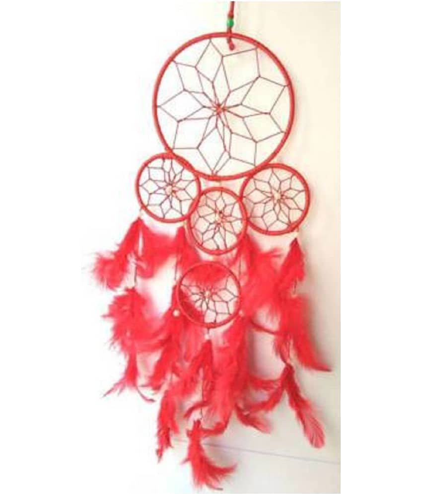 new lucky Feather Red Dream Catcher - Pack of 1 ( 55 X 18 cms ) view 2