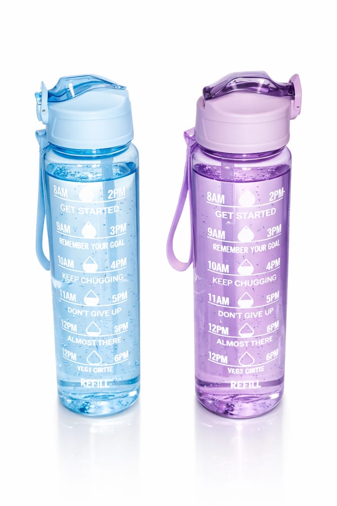 1 Litre Motivational Water Bottle with Time Marker and Straw