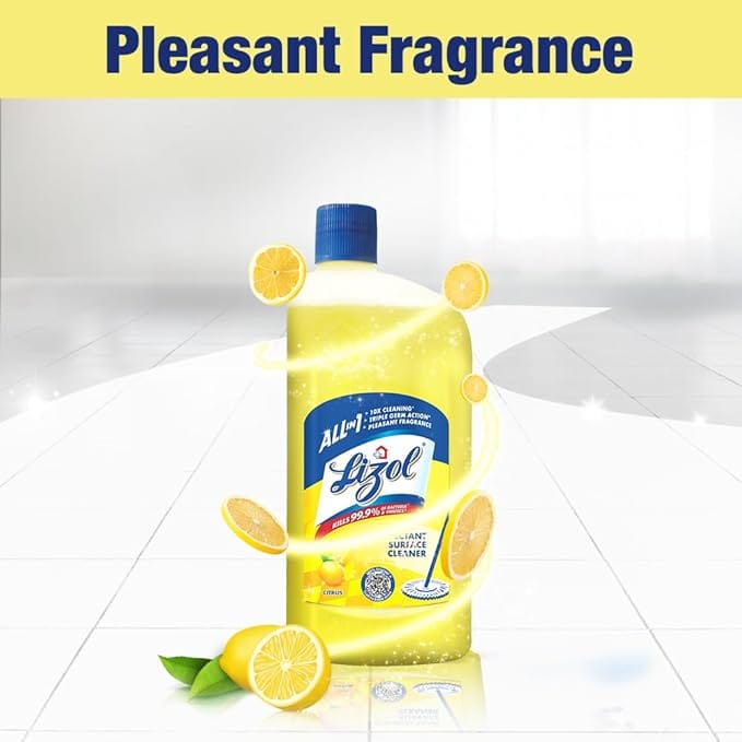 Lizol Citrus Surface Cleaner, 10x Cleaning, Triple Germ Action, 500ml pack of 2 view 2