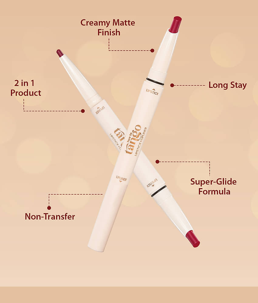 Glam21 Two To Tango Lipstick+Lipliner Duo | Smudgeproof Non-Transfer Matte Finish Coffee Cream, 0.65 G view 2