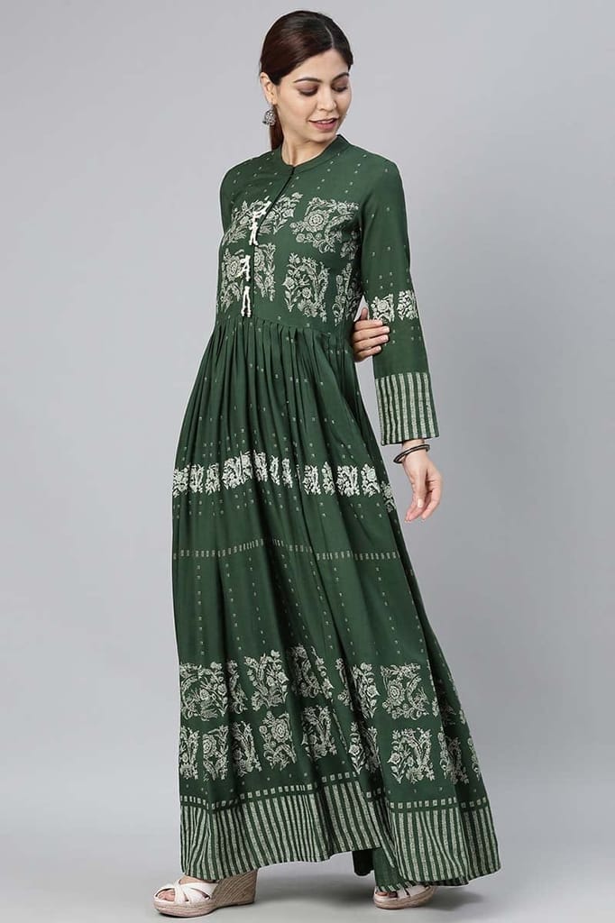 Women Olive Green Floral Printed Kurta VCK8293 view 2