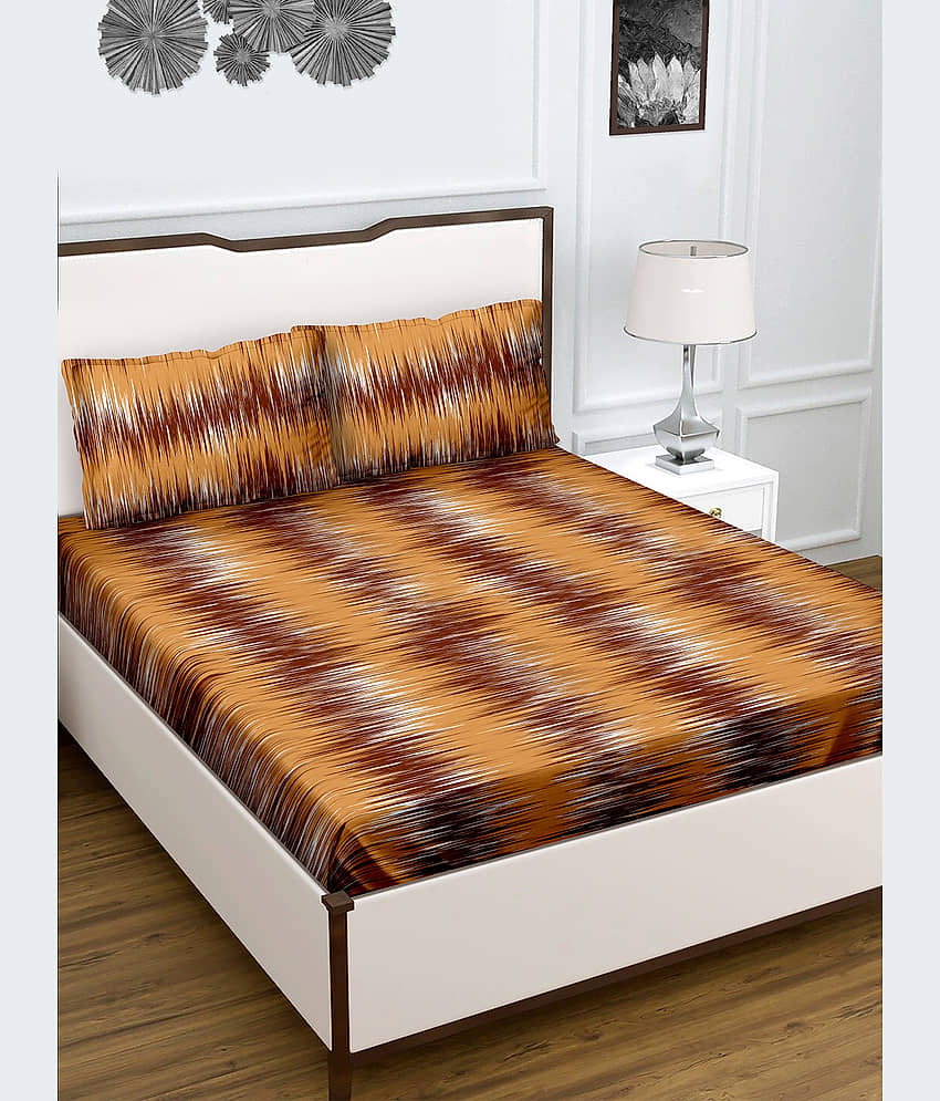 Bella Casa Cotton Double Bedsheet ( Brown ) view 2