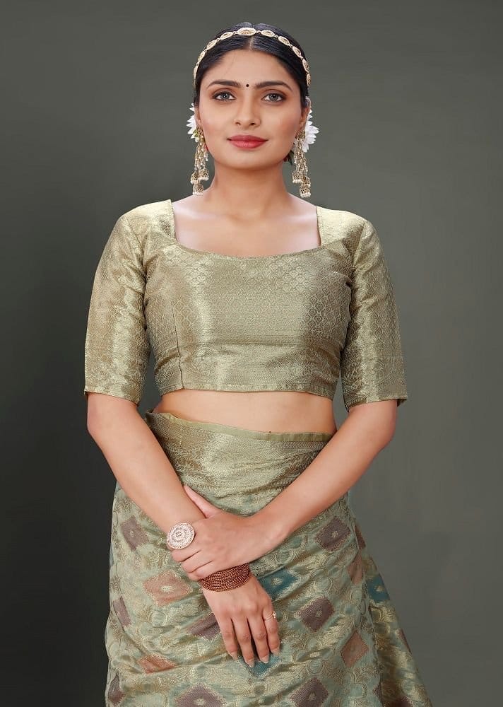 Woven Organza Saree in Grey view 2
