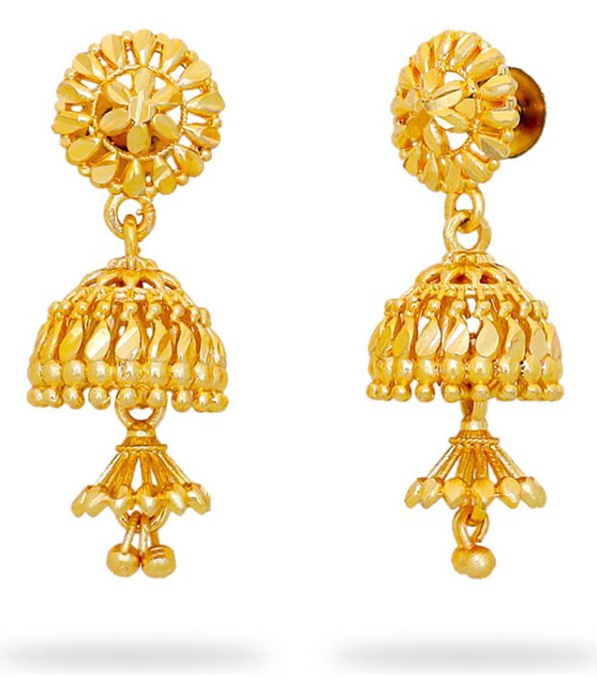 LUV FASHION Golden Jhumki Earrings ( Pack of 1 ) view 2