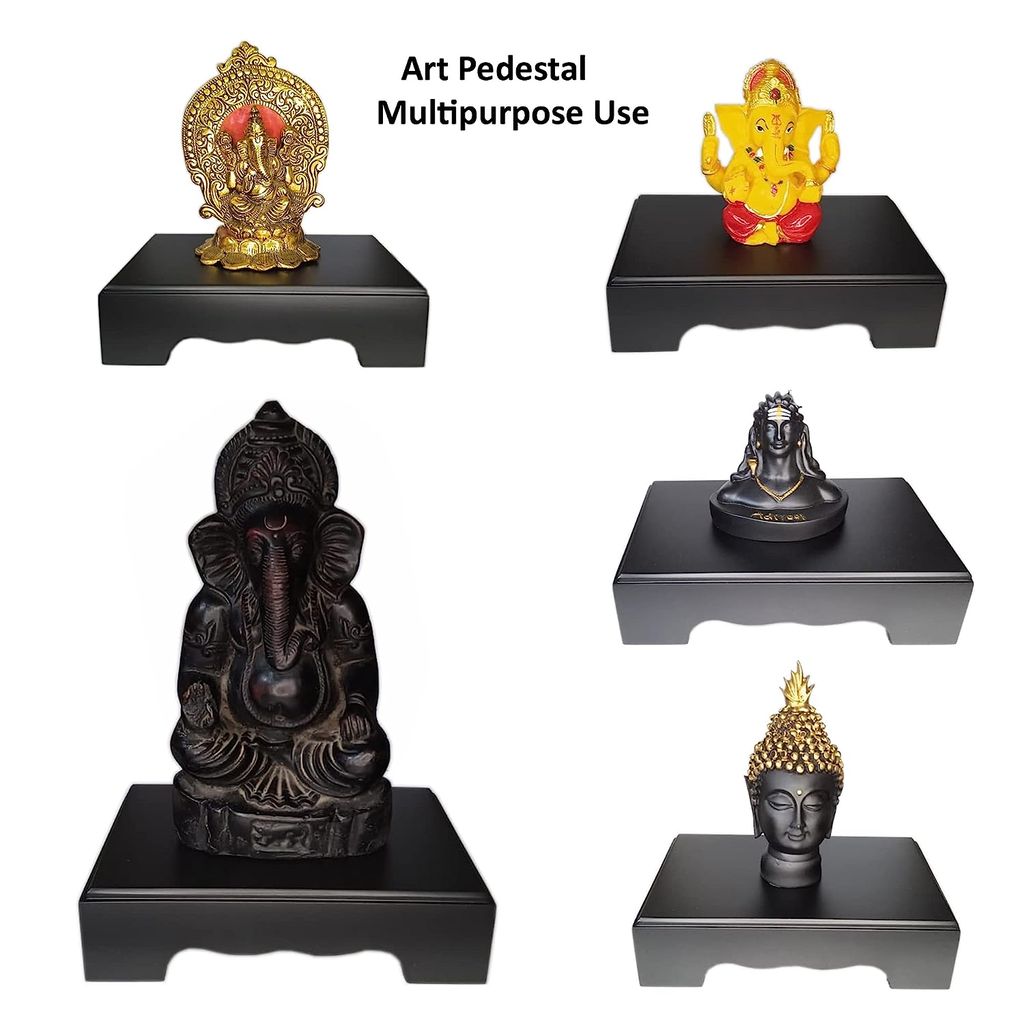 Define Art Pedestal Statue Base Pooja Chowki for Figurine Idol & Showpiece Decoration Home Decor Black Color Rectangle Shape (8 inch x 5 inch x 2 inch Height) view 2