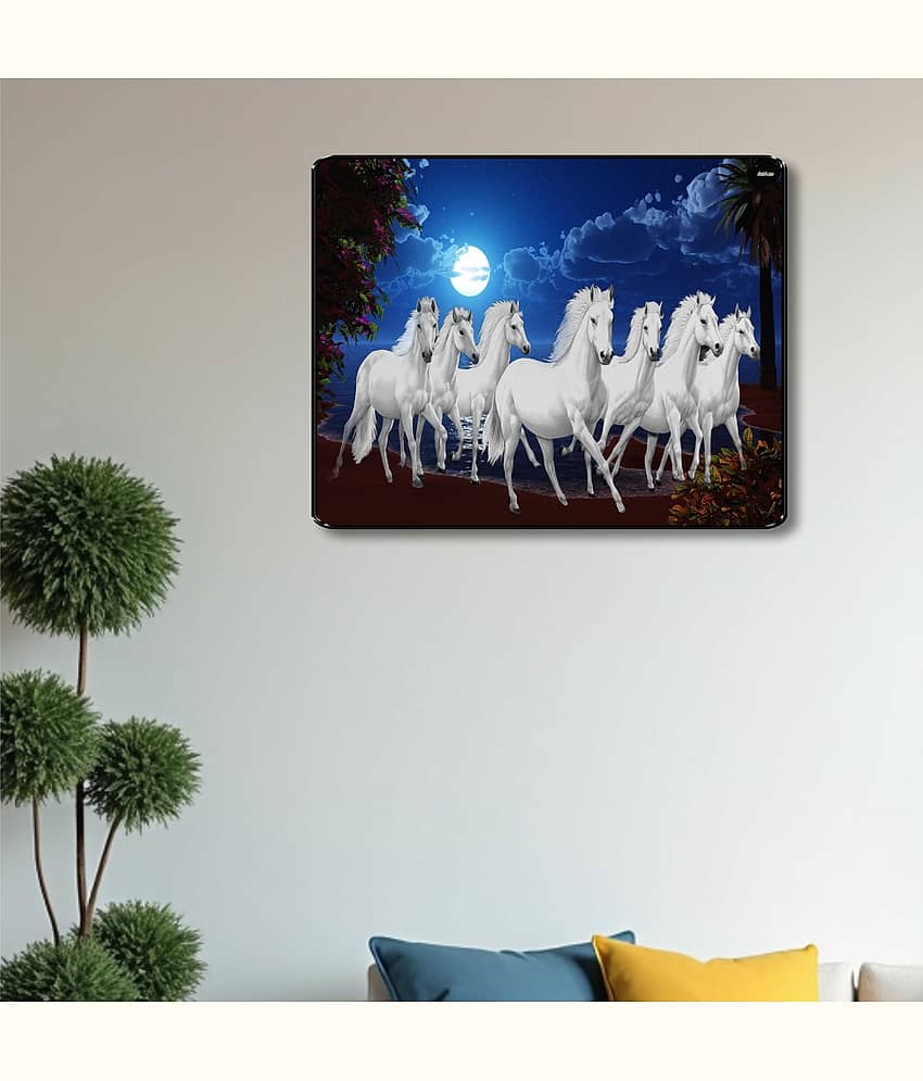 7 Running White Horses Wall Photo frame – Moonlight Ocean Scene | Motivational Vastu Decorative Artwork view 2