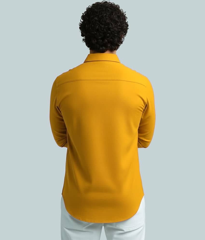 BHUVIKOO Cotton Blend Plain Shirt Style Kurta For Men ( Yellow ) view 2