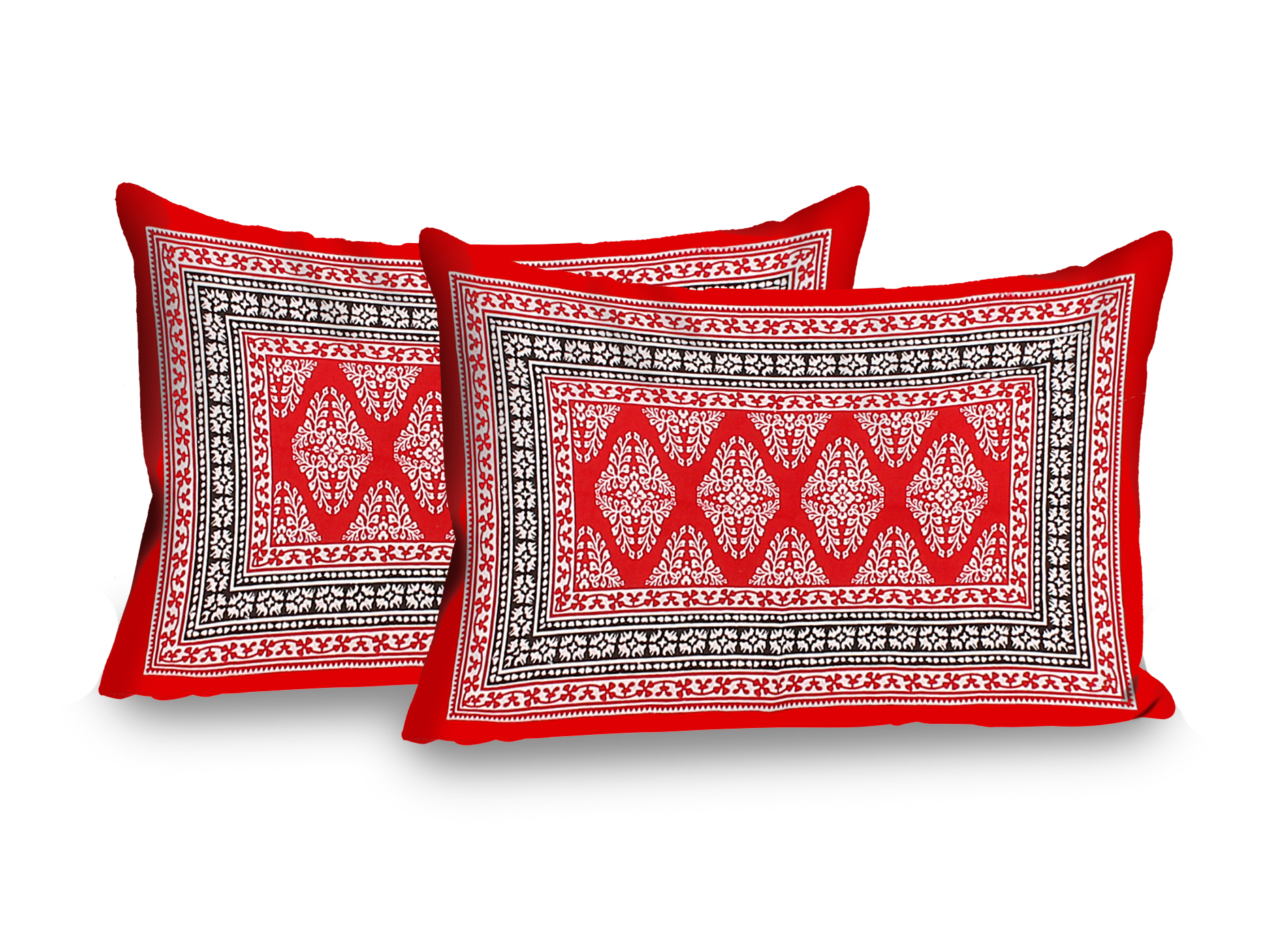 Lali Prints Jaipuri Red White Printed Cotton 130 TC Queen Bedsheet with 2 Pillow Covers view 2